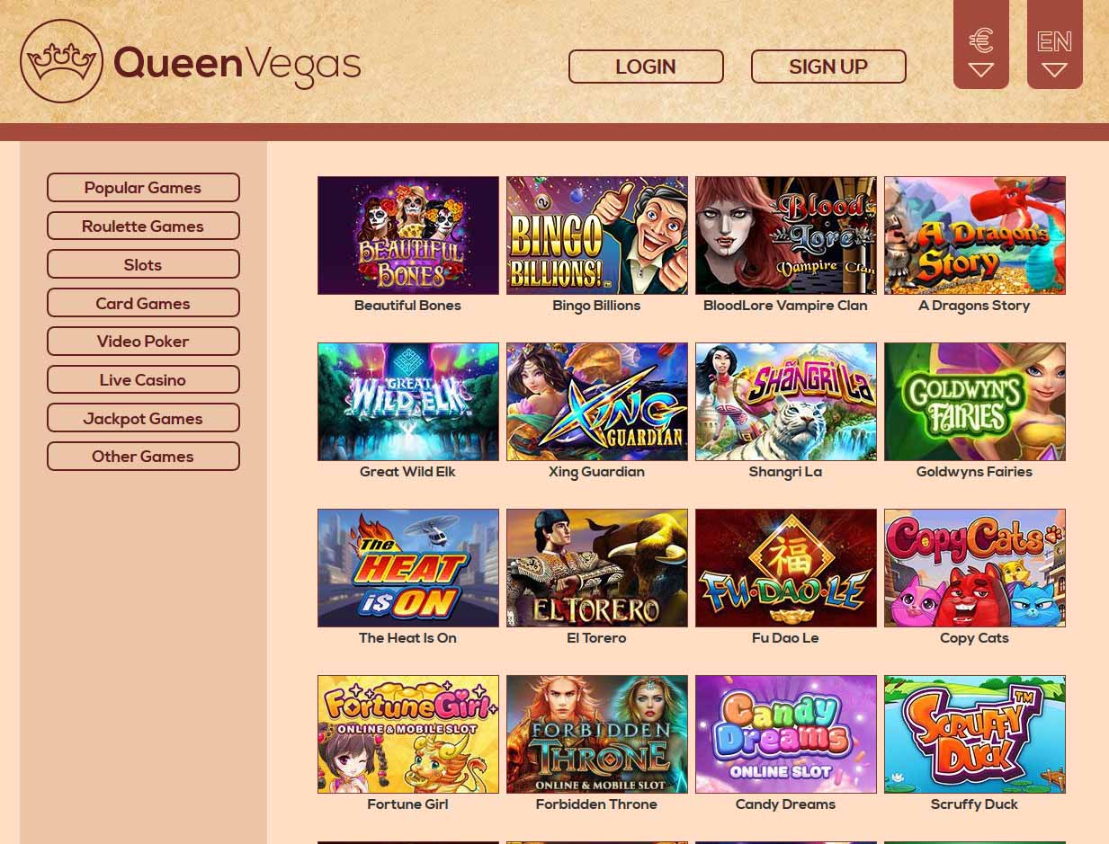 Queen Vegas Casino - Get Free 100% Bonus up to €100